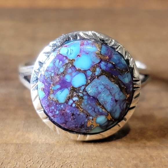 Native Jewelry - Native Kingman Turquoise Gemstone Ring Size 9 Sterling Silver Boho Jewelry